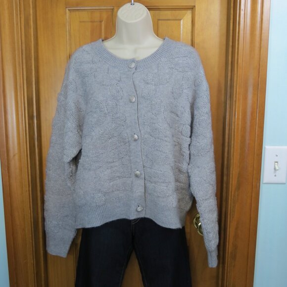 Elena Wang Light Grey Cardigan Sweater Buttons Size Large - Picture 8 of 11
